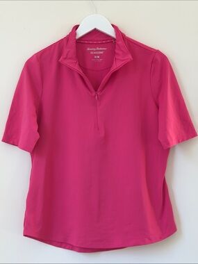 Tommy Bahama IslandZone Pink Half Zip 3/4 Sleeve Performance Top M